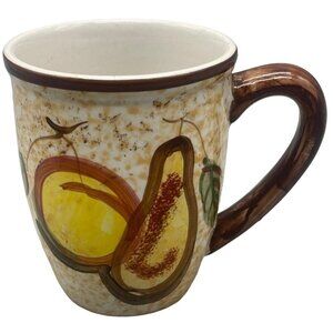 stoneware coffee mug cup brown green strip fruit 3.5x4.5" READ